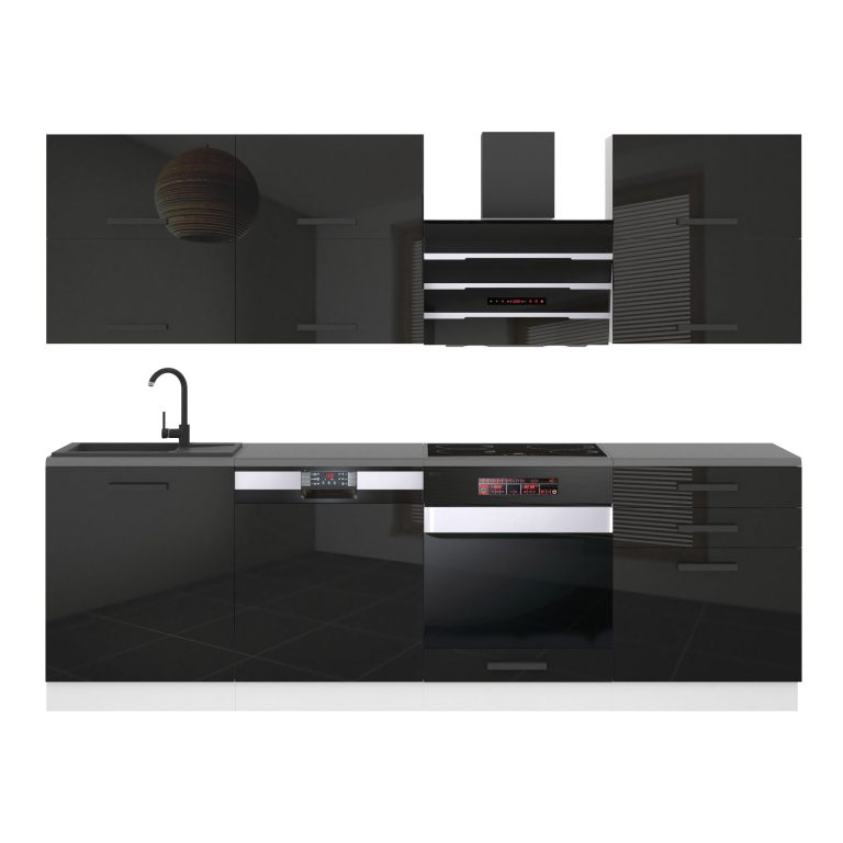 Meubles de cuisine Premium Version Complete 240 cm brillance noir sans plan de travail Fabricant INF MADISON/0/WT/B/0/B1