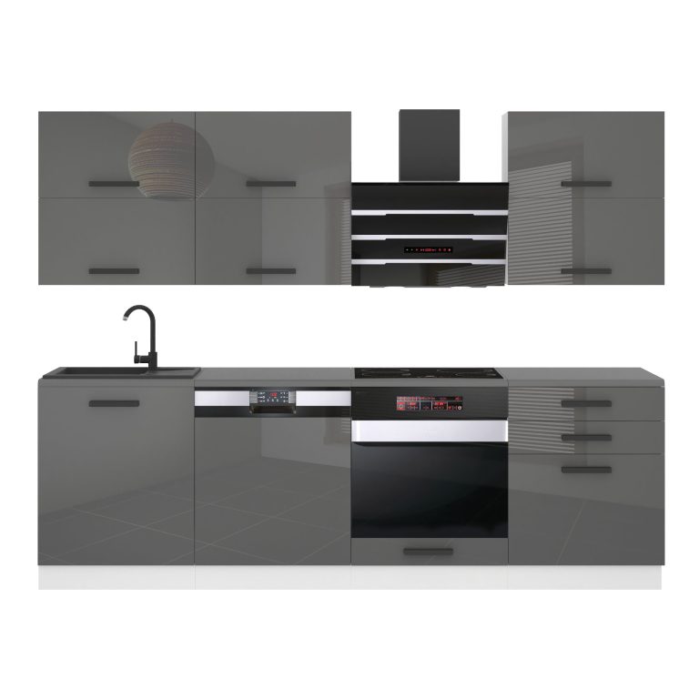 Meubles de cuisine Premium Version Complete 240 cm brillance gris sans plan de travail Fabricant INF MADISON/0/WT/S/0/B1
