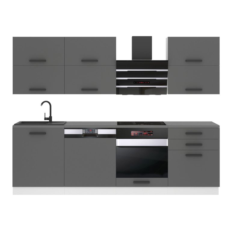 Meubles de cuisine Premium Version Complète 240 cm gris graphite anthracite avec plan de travail Fabricant TOR MADISON/0/WT/SR/B/B1
