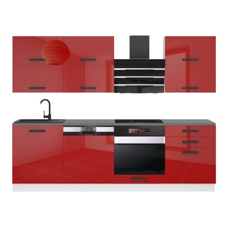 Meubles de cuisine Premium Version Complète 240 cm rouge brillant avec plan de travail Fabricant INF MADISON/0/WT/R/B/B1