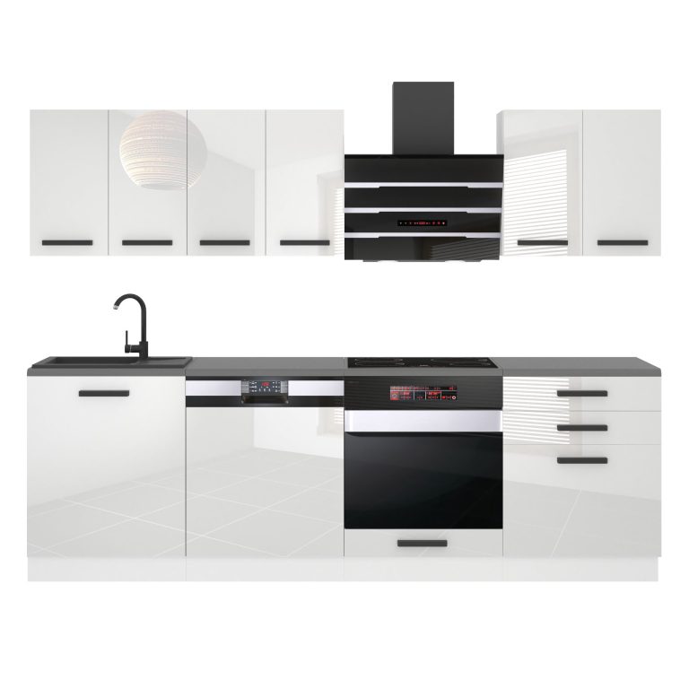 Meubles de cuisine Premium Version Complete 240 cm brillance blanc sans plan de travail Fabricant INF SUSAN/0/WT/W/0/B1