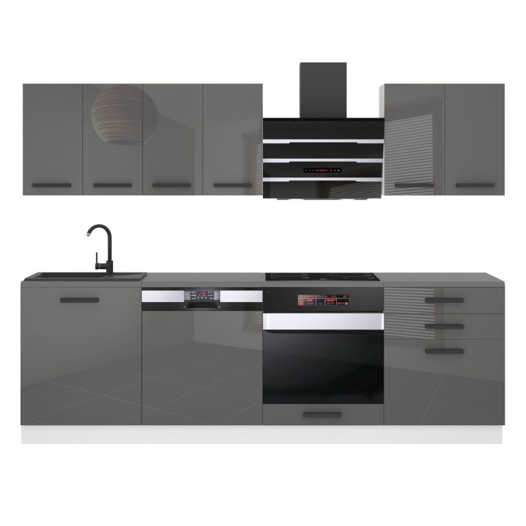Meubles de cuisine Premium Version Complète 240 cm brillance gris sans plan de travail Fabricant INF SUSAN/0/WT/S/0/B1