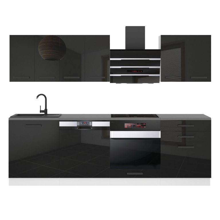 Meubles de cuisine Premium Version Complète 240 cm brillance noir avec plan de travail Fabricant INF SUSAN/0/WT/B/B/B1