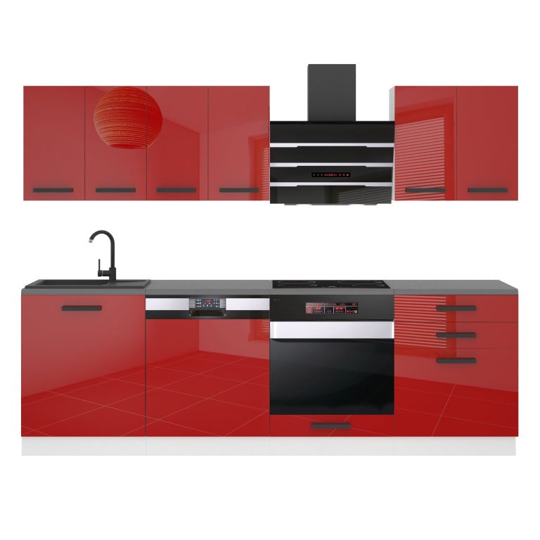 Meubles de cuisine Premium Version Complète 240 cm brillance rouge avec plan de travail Fabricant INF SUSAN/0/WT/R/B/B1