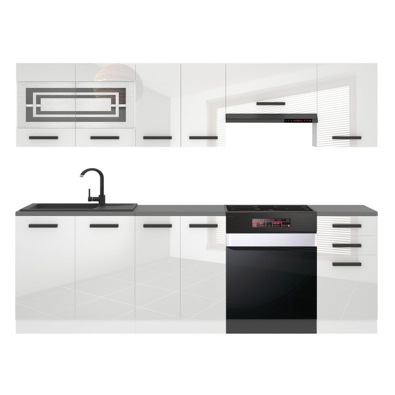 Meubles de cuisine Premium Version Complète 240 cm brillance blanc sans plan de travail Fabricant INF LILY/0/WT/W/0/B1