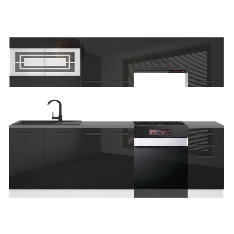Meubles de cuisine Premium Version Complète 240 cm brillance noir sans plan de travail Fabricant INF LILY/0/WT/B/0/B1
