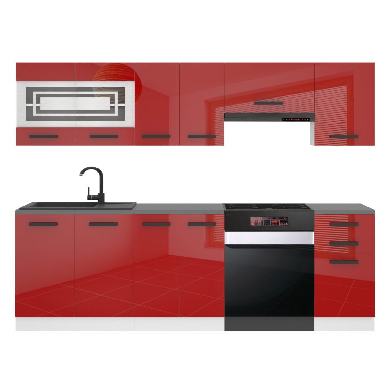 Meubles de cuisine Premium Version Complète 240 cm brillance rouge sans plan de travail Fabricant INF LILY/0/WT/R/0/B1