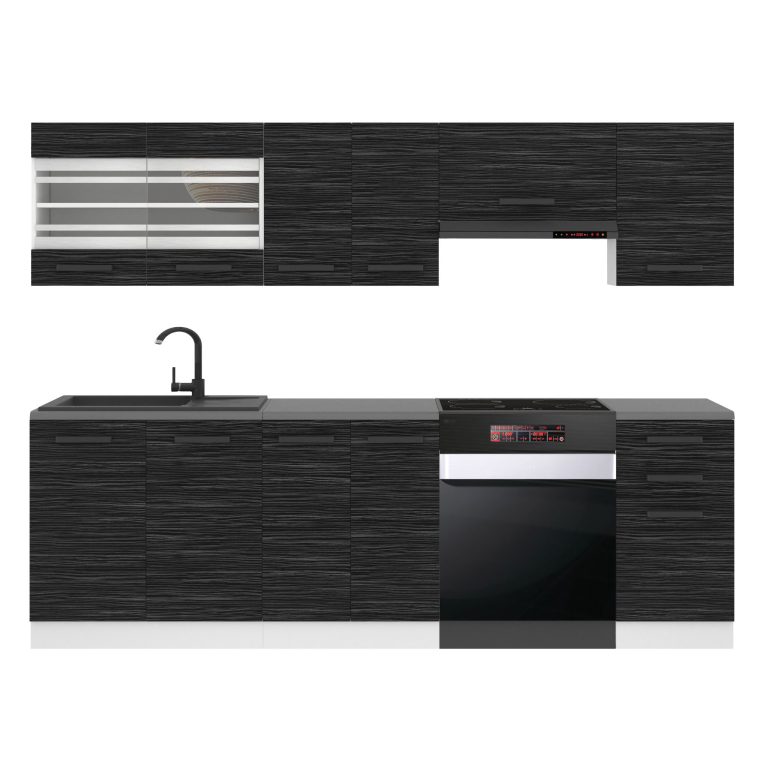 Meubles de cuisine Premium Version Complète 240 cm noir ébène sombre avec plan de travail Fabricant TOR LILY/0/WT/HK/B/B1
