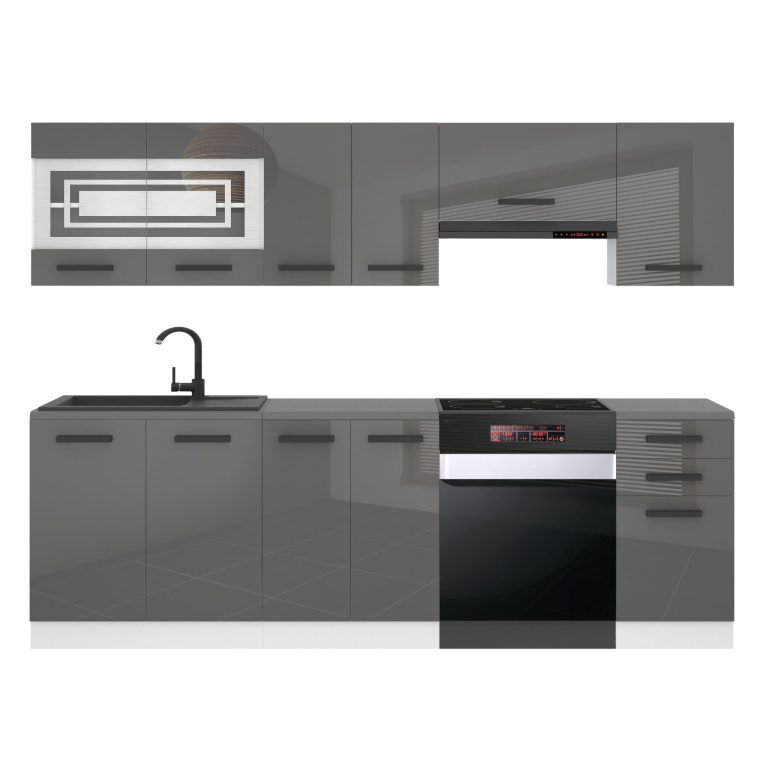 Meubles de cuisine Premium Version Complète 240 cm brillance gris avec plan de travail Fabricant INF LILY/0/WT/S/B/B1