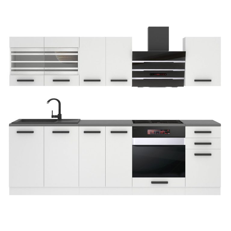 Meubles de cuisine Premium Version Complète 240 cm blanc mat avec plan de travail Fabricant TOR MARGARET/0/WT/WT/B/B1
