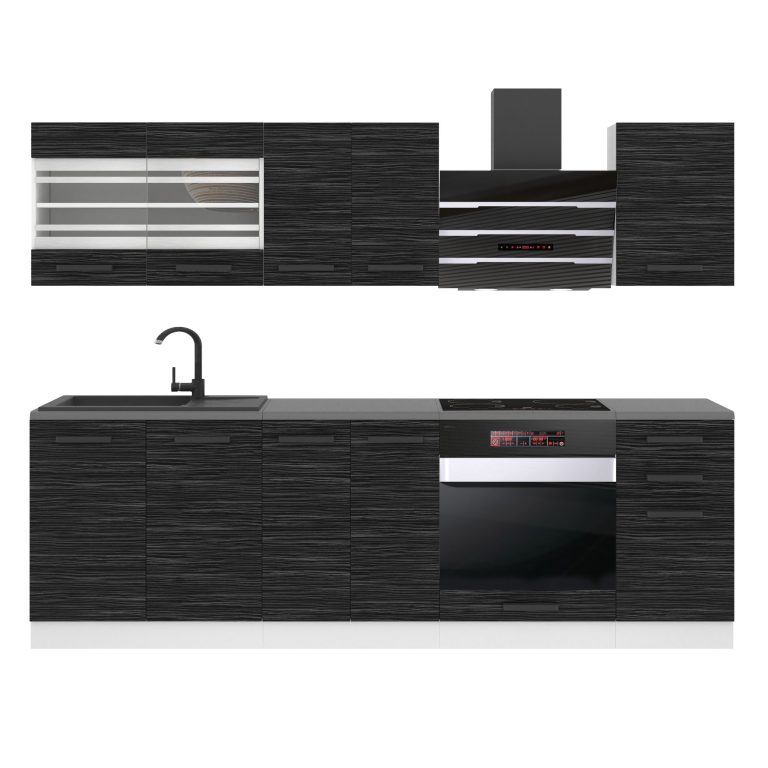 Meubles de cuisine Premium Version Complète 240 cm noir ébène sombre avec plan de travail Fabricant TOR MARGARET/0/WT/HK/B/B1
