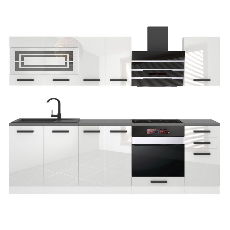 Meubles de cuisine Premium Version Complète 240 cm brillance blanc avec plan de travail Fabricant INF MARGARET/0/WT/W/B/B1