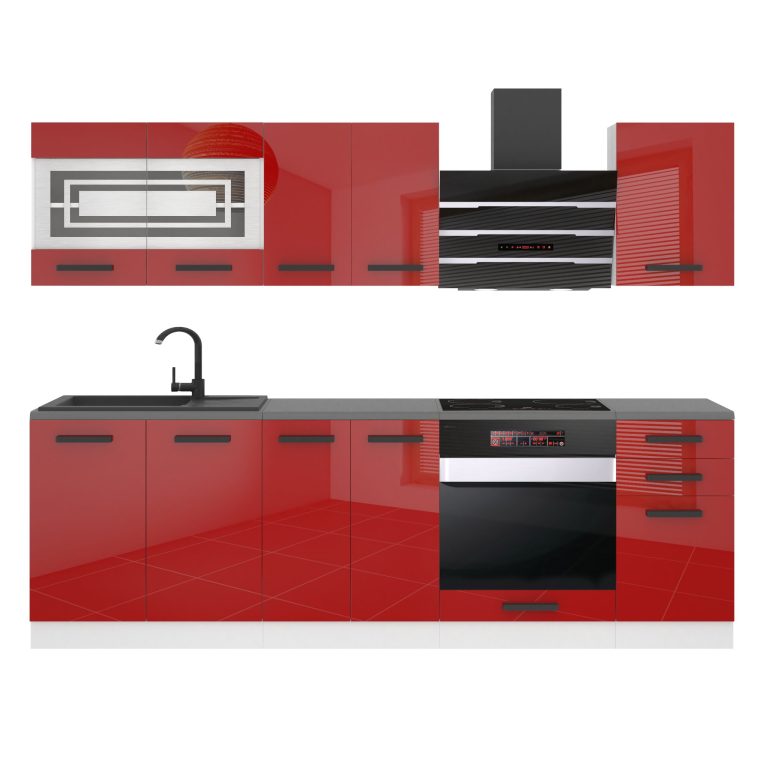 Meubles de cuisine Premium Version Complète 240 cm brillance rouge avec plan de travail Fabricant INF MARGARET/0/WT/R/B/B1