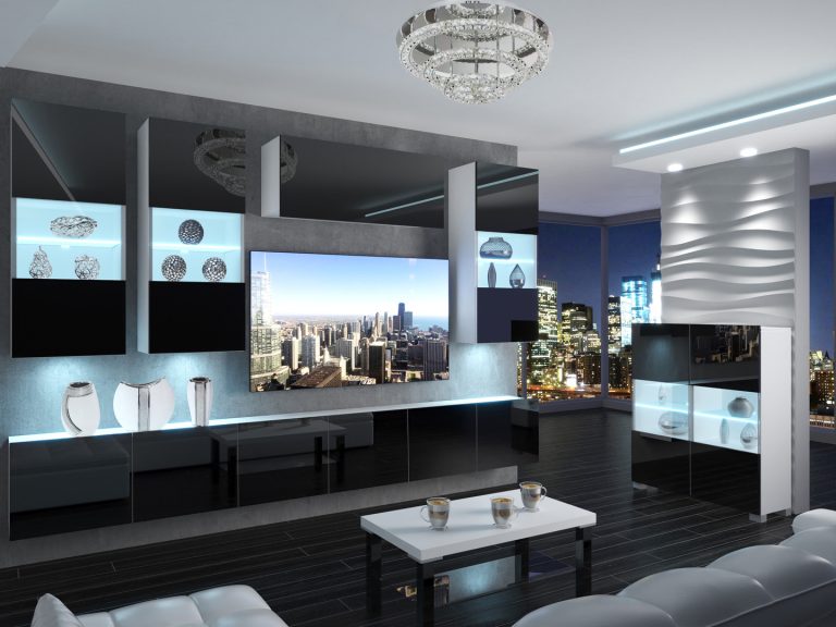 Meuble mural 300 cm Belini noir brillant Imperium 5 Fabricant IMP 5/5/W/B/0/0