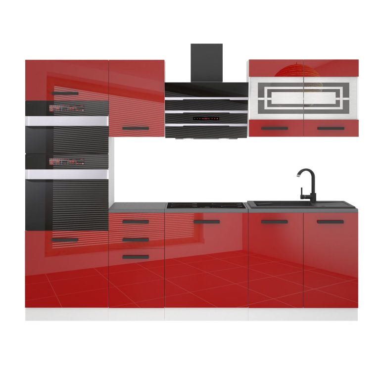 Meubles de cuisine Premium Version Complète 240 cm brillance rouge sans plan de travail Fabricant INF TRACY/0/WT/R/0/B1