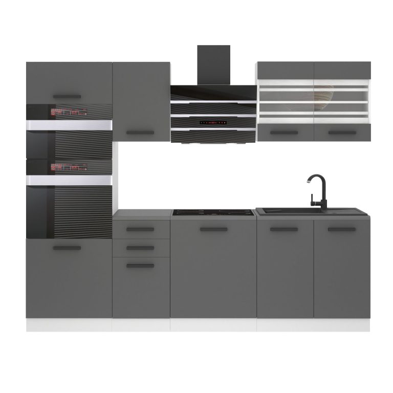 Meubles de cuisine Premium Version Complète 240 cm gris graphite anthracite avec plan de travail Fabricant TOR TRACY/0/WT/SR/B/B1
