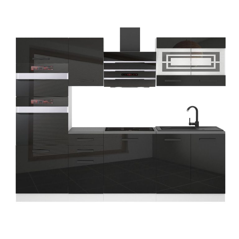 Meubles de cuisine Premium Version Complète 240 cm brillance noir avec plan de travail Fabricant INF TRACY/0/WT/B/B/B1