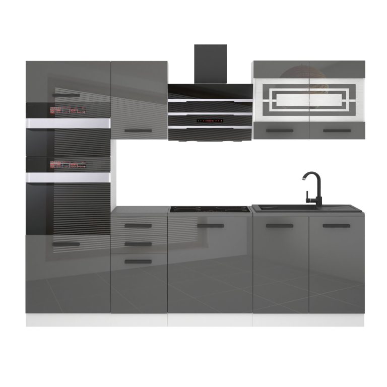 Meubles de cuisine Premium Version Complète 240 cm brillance gris avec plan de travail Fabricant INF TRACY/0/WT/S/B/B1