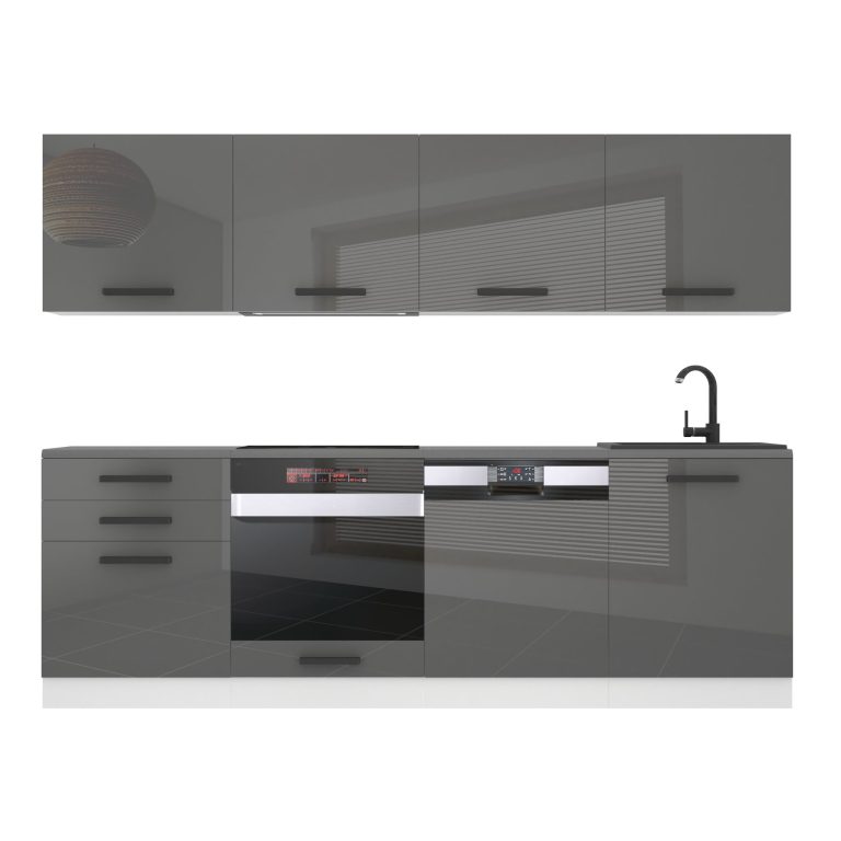 Meubles de cuisine Premium Version Complète 240 cm brillance gris sans plan de travail Fabricant INF ALICE/0/WT/S/0/ B1