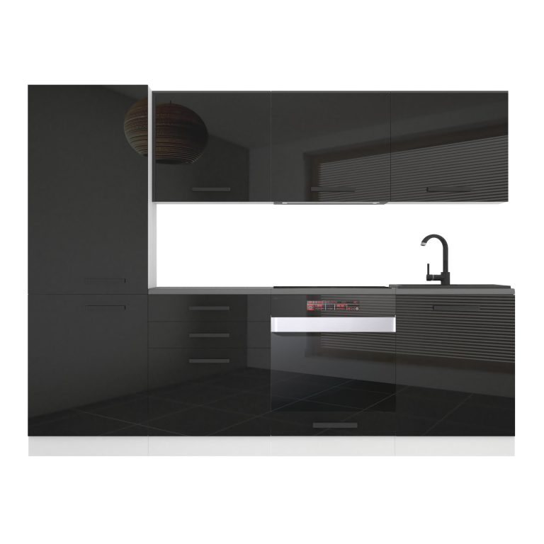 Meubles de cuisine Premium Version Complète 240 cm brillance noir sans plan de travail Fabricant INF SANDY/0/WT/B/0/B1