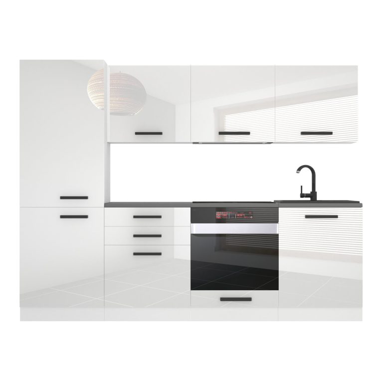 Meubles de cuisine Premium Version Complète 240 cm blanc brillant avec plan de travail Fabricant INF SANDY/0/WT/W/B/B1
