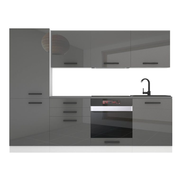 Meubles de cuisine Premium Version Complète 240 cm brillance gris avec plan de travail Fabricant INF SANDY/0/WT/S/B/B1