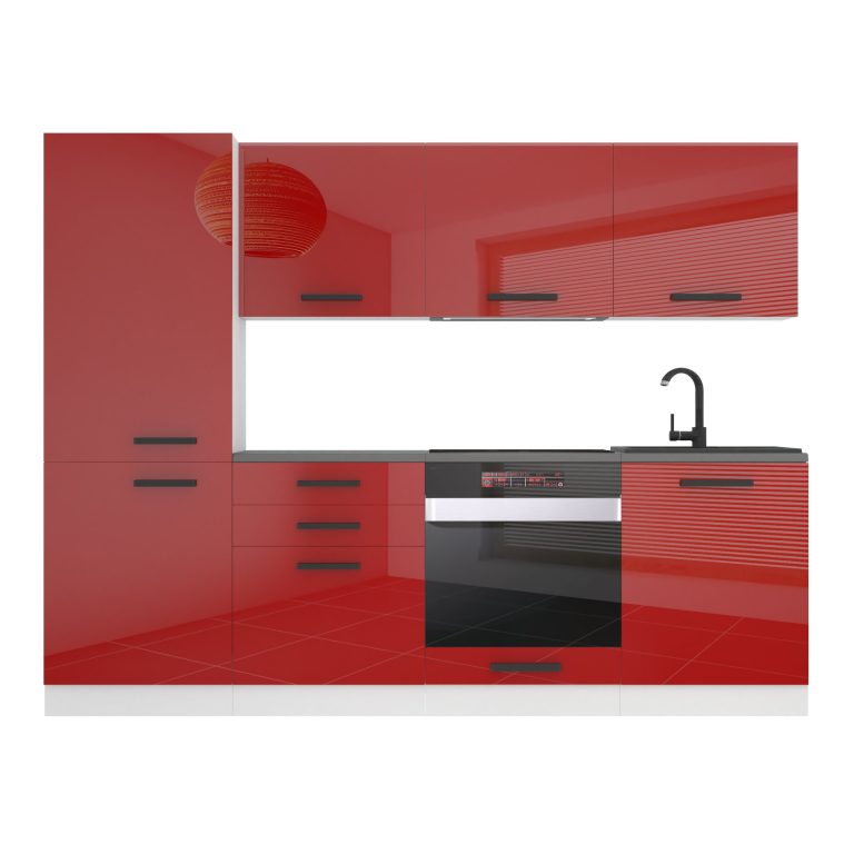 Meubles de cuisine Premium Version Complète 240 cm brillance rouge avec plan de travail Fabricant INF SANDY/0/WT/R/B/B1
