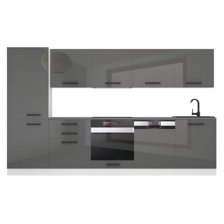 Meubles de cuisine Premium Version Complète 300 cm brillance gris sans plan de travail Fabricant INF ROSE/0/WT/S/0/B1