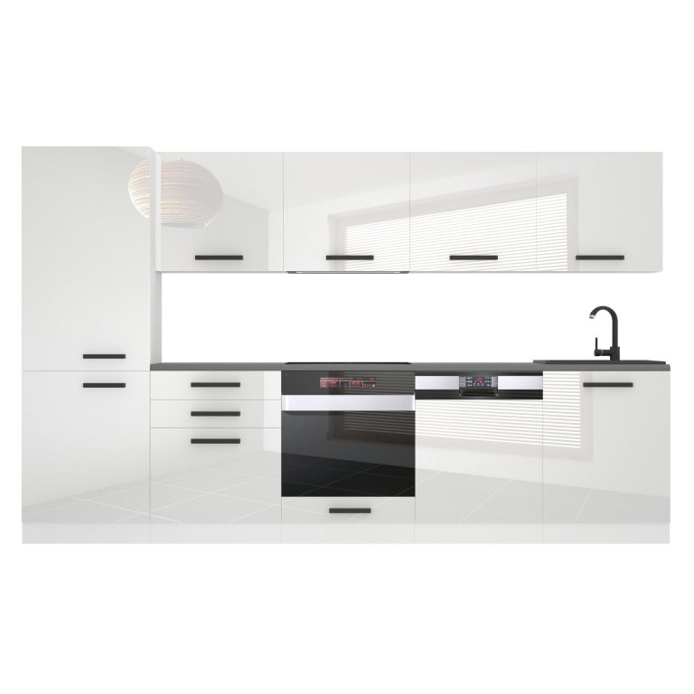 Meubles de cuisine Premium Version Complète 300 cm brillance blanc avec plan de travail Fabricant INF ROSE/0/WT/W/B/B1