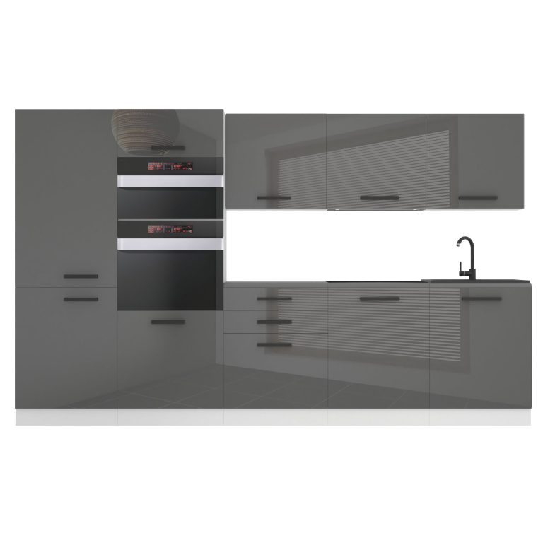 Meubles de cuisine Premium Version Complète 300 cm brillance gris avec plan de travail Fabricant INF GRACE/0/WT/S/B/B1
