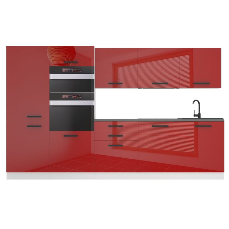 Meubles de cuisine Premium Version Complète 300 cm brillance rouge avec plan de travail Fabricant INF GRACE/0/WT/R/B/B1