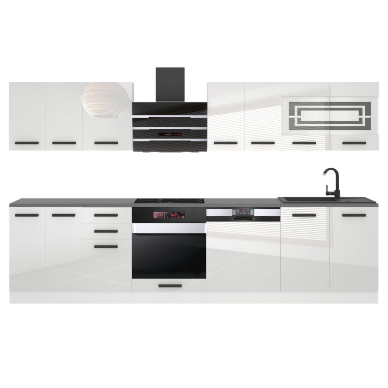 Meubles de cuisine Premium Version Complète 300 cm brillance blanc sans plan de travail Fabricant INF LUCY/0/WT/W/0/B1