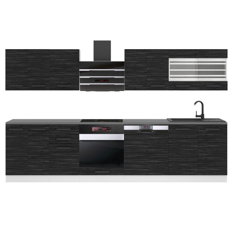 Meubles de cuisine Premium Version Complète 300 cm noir ébène sombre avec plan de travail Fabricant TOR LUCY/0/WT/HK/B/B1
