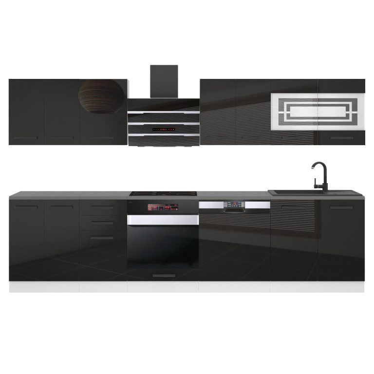 Meubles de cuisine Premium Version Complète 300 cm brillance noir avec plan de travail Fabricant INF LUCY/0/WT/B/B/B1