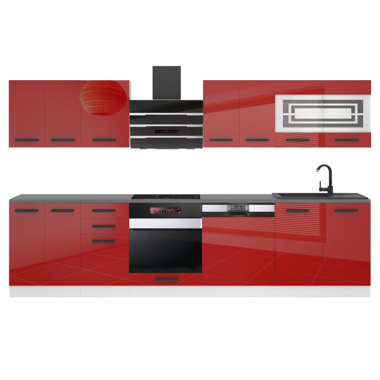 Meubles de cuisine Premium Version Complète 300 cm brillance rouge avec plan de travail Fabricant INF LUCY/0/WT/R/B/B1