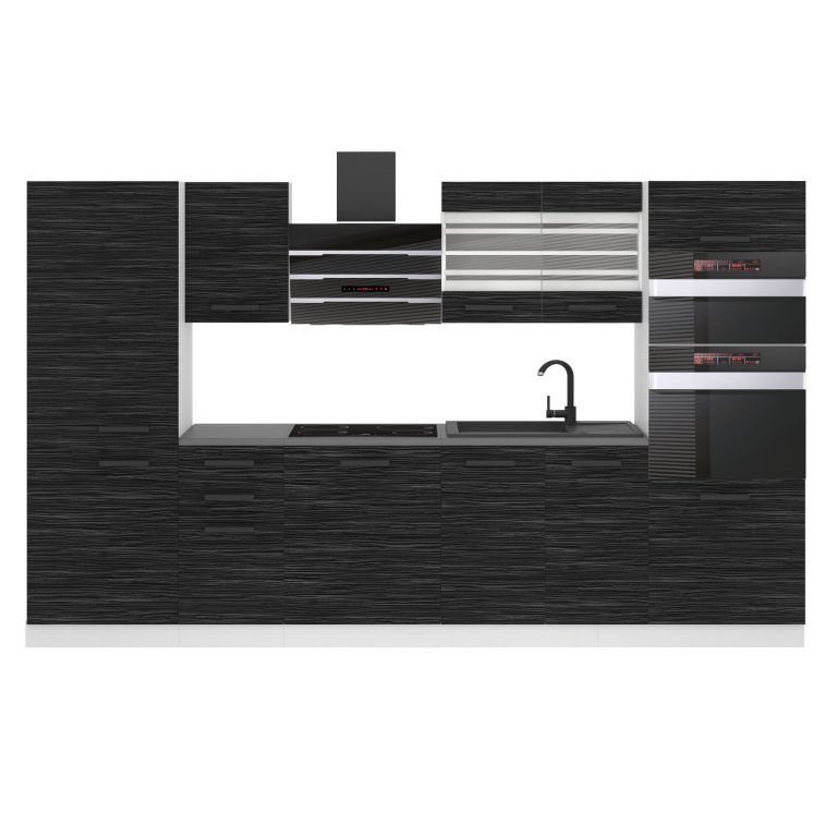 Meubles de cuisine Premium Version Complète 300 cm noir ébène sombre avec plan de travail Fabricant TOR MILA/0/WT/HK/B/B1
