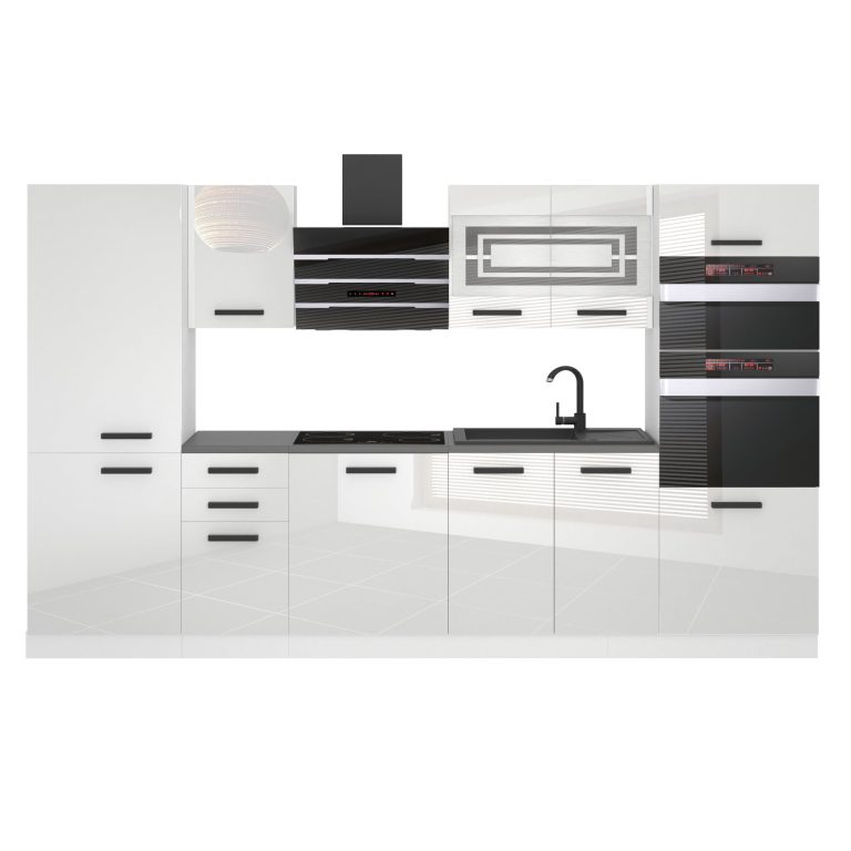 Meubles de cuisine Premium Version Complète 300 cm brillance blanc avec plan de travail Fabricant INF MILA/0/WT/W/B/B1