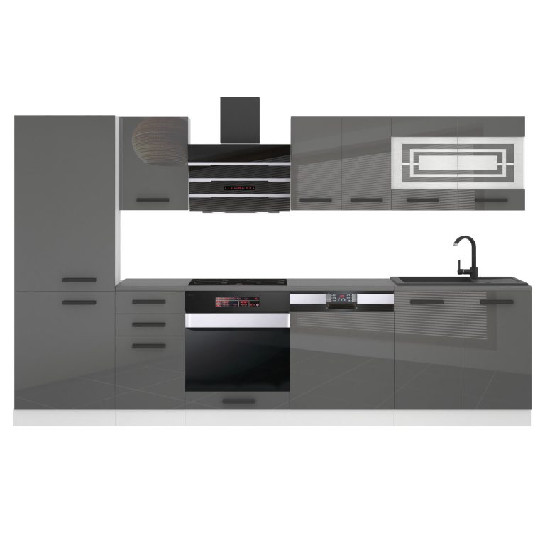 Meubles de cuisine Premium Version Complète 300 cm brillance gris sans plan de travail Fabricant INF CINDY/0/WT/S/0/B1
