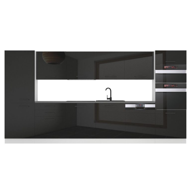 Meubles de cuisine Premium Version Complète 360 cm brillance noir avec plan de travail Fabricant INF NAOMI/0/WT/B/B/B1