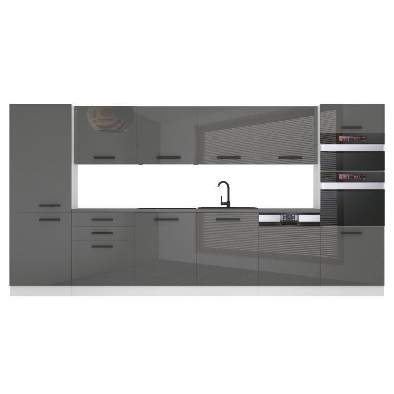 Meubles de cuisine Premium Version Complète 360 cm brillance gris avec plan de travail Fabricant INF NAOMI/0/WT/S/B/B1