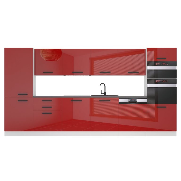 Meubles de cuisine Premium Version Complète 360 cm brillance rouge avec plan de travail Fabricant INF NAOMI/0/WT/R/B/B1