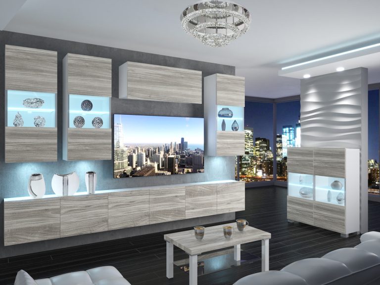 Meuble mural 300 cm Belini gris anthracite Glamour Wood Imperium 5 Fabricant IMP 5/5/W/GW1/0/0