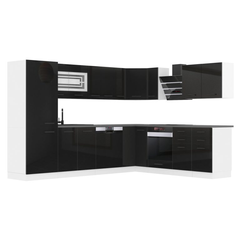 Meubles de cuisine Premium Version Complète 520 cm brillance noir sans plan de travail Fabricant INF JULIE/0/WT/B/0/B1
