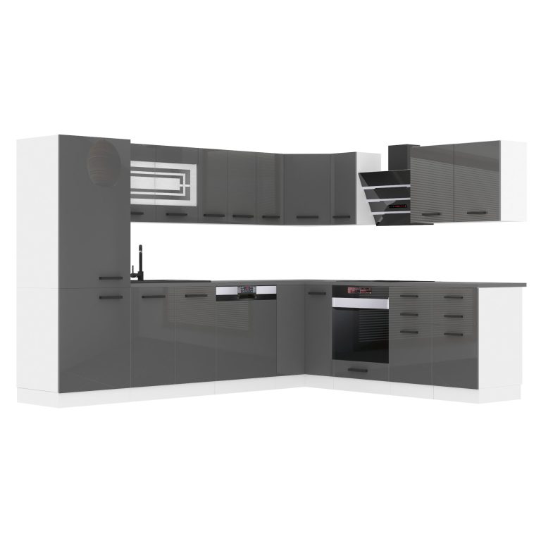 Meubles de cuisine Premium Version Complète 520 cm brillance gris sans plan de travail Fabricant INF JULIE/0/WT/S/0/B1