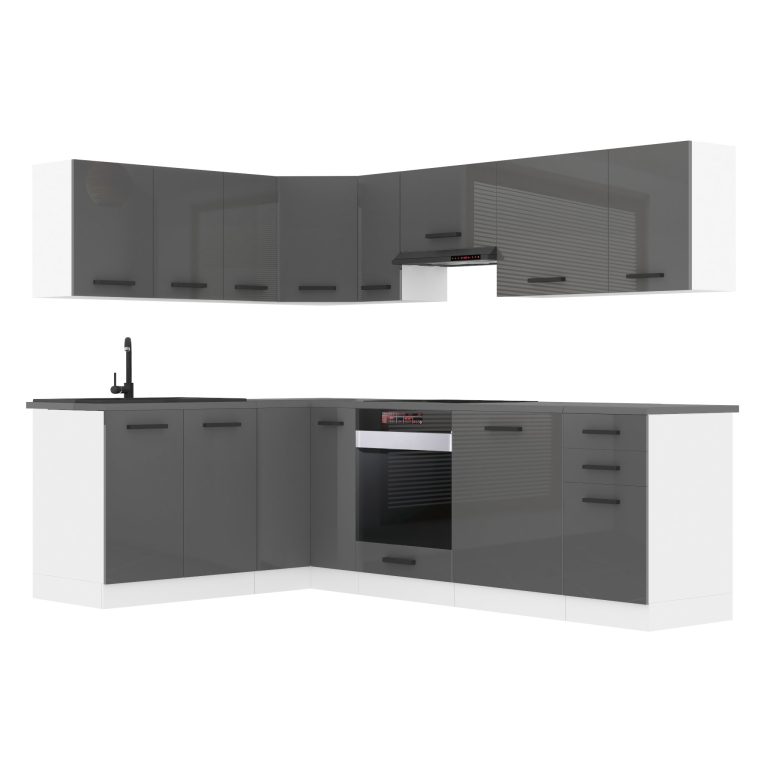 Meubles de cuisine Premium Version Complète 420 cm brillance gris sans plan de travail Fabricant INF JANET/0/WT/S/0/B1
