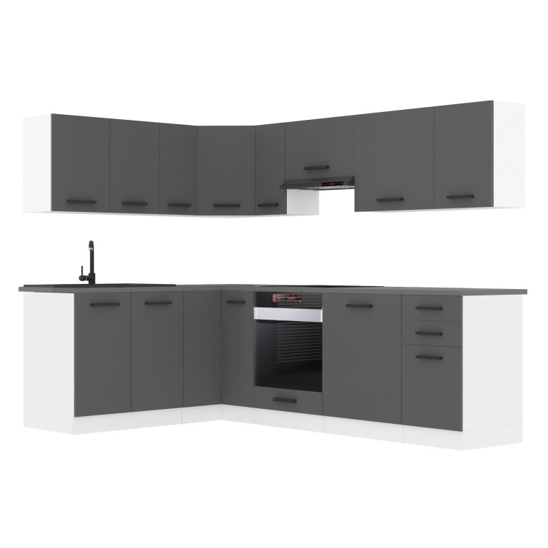 Meubles de cuisine Premium Version Complète 420 cm gris graphite anthracite avec plan de travail Fabricant TOR JANET/0/WT/SR/B/B1
