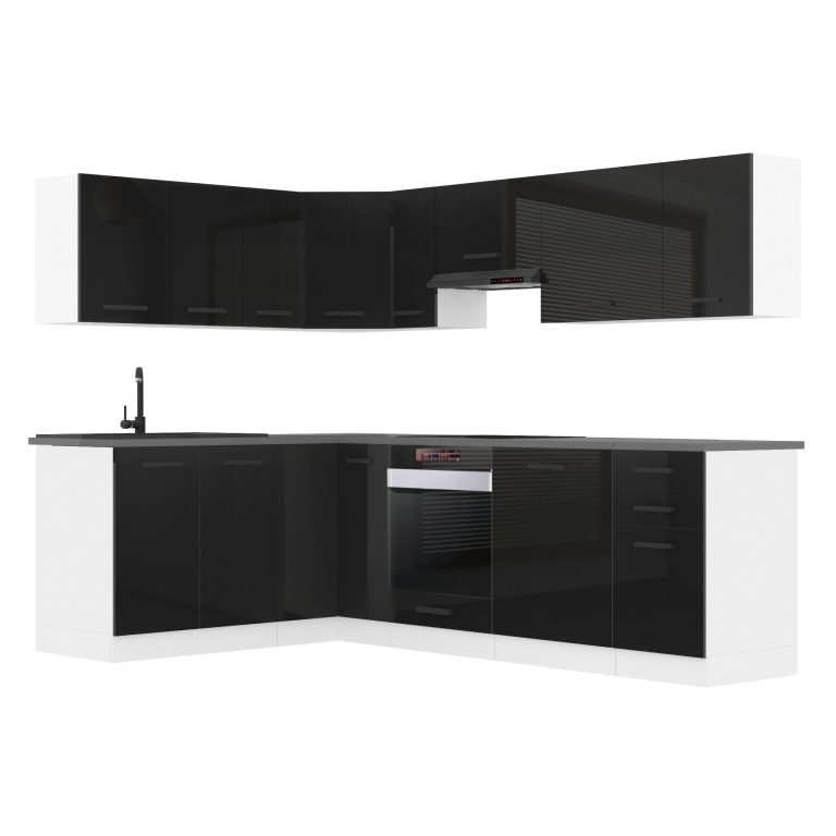 Meubles de cuisine Premium Version Complète 420 cm brillance noir avec plan de travail Fabricant INF JANET/0/WT/B/B/B1