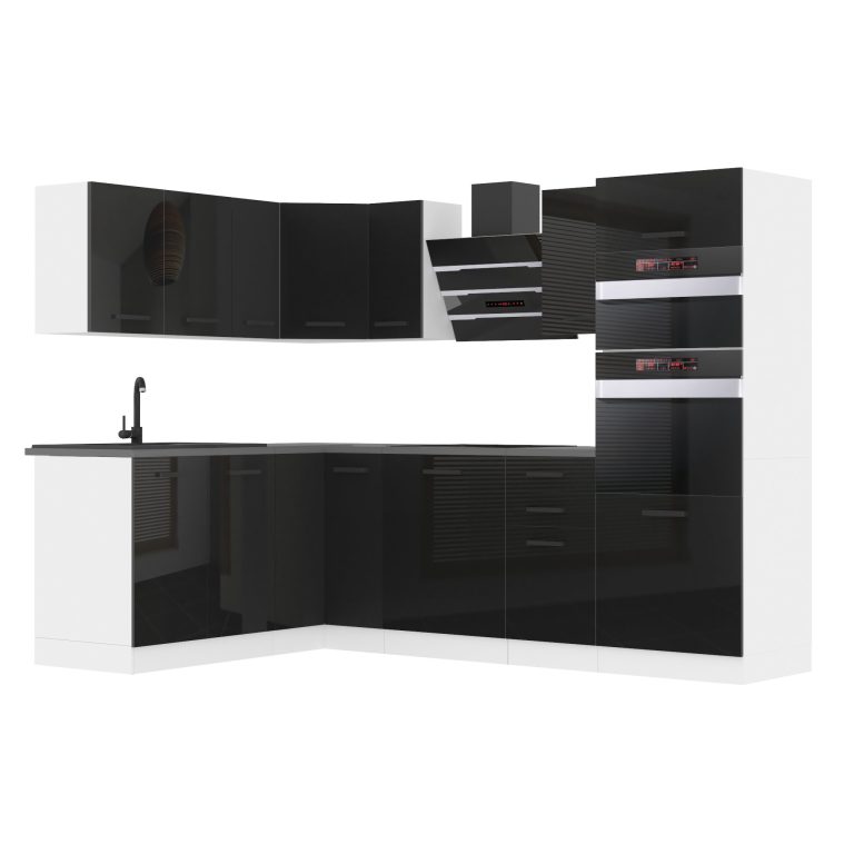Meubles de cuisine Premium Version Complète 420 cm brillance noir sans plan de travail Fabricant INF MELANIE/0/WT/B/0/B1