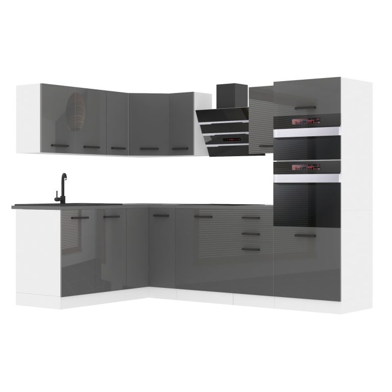 Meubles de cuisine Premium Version Complète 420 cm brillance gris avec plan de travail Fabricant INF MELANIE/0/WT/S/B/B1