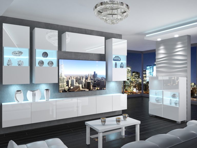 Meuble mural 300 cm Belini blanc brillant Imperium 5 Fabricant IMP 5/5/W/W/0/0